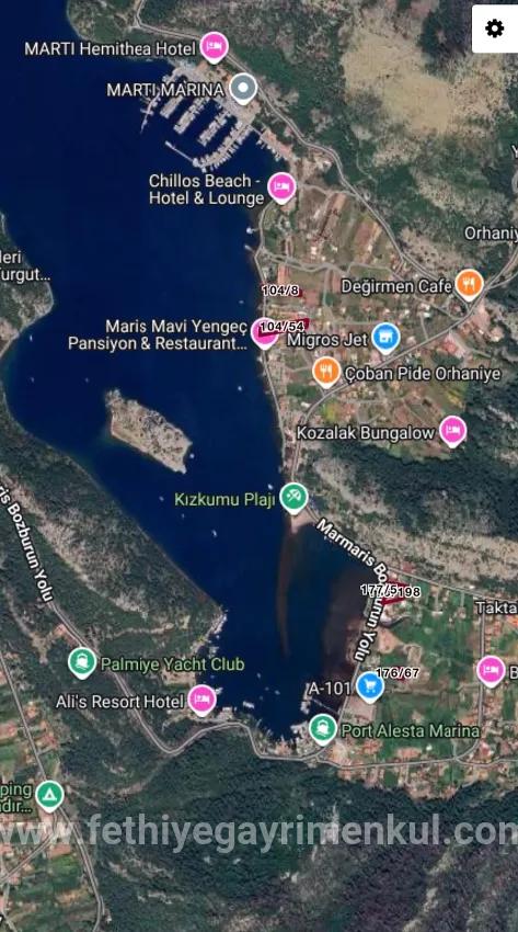 Marmaris Orhaniye mahallesinde denize 100 metre müstakil 1250 m2 acil satılık tarla